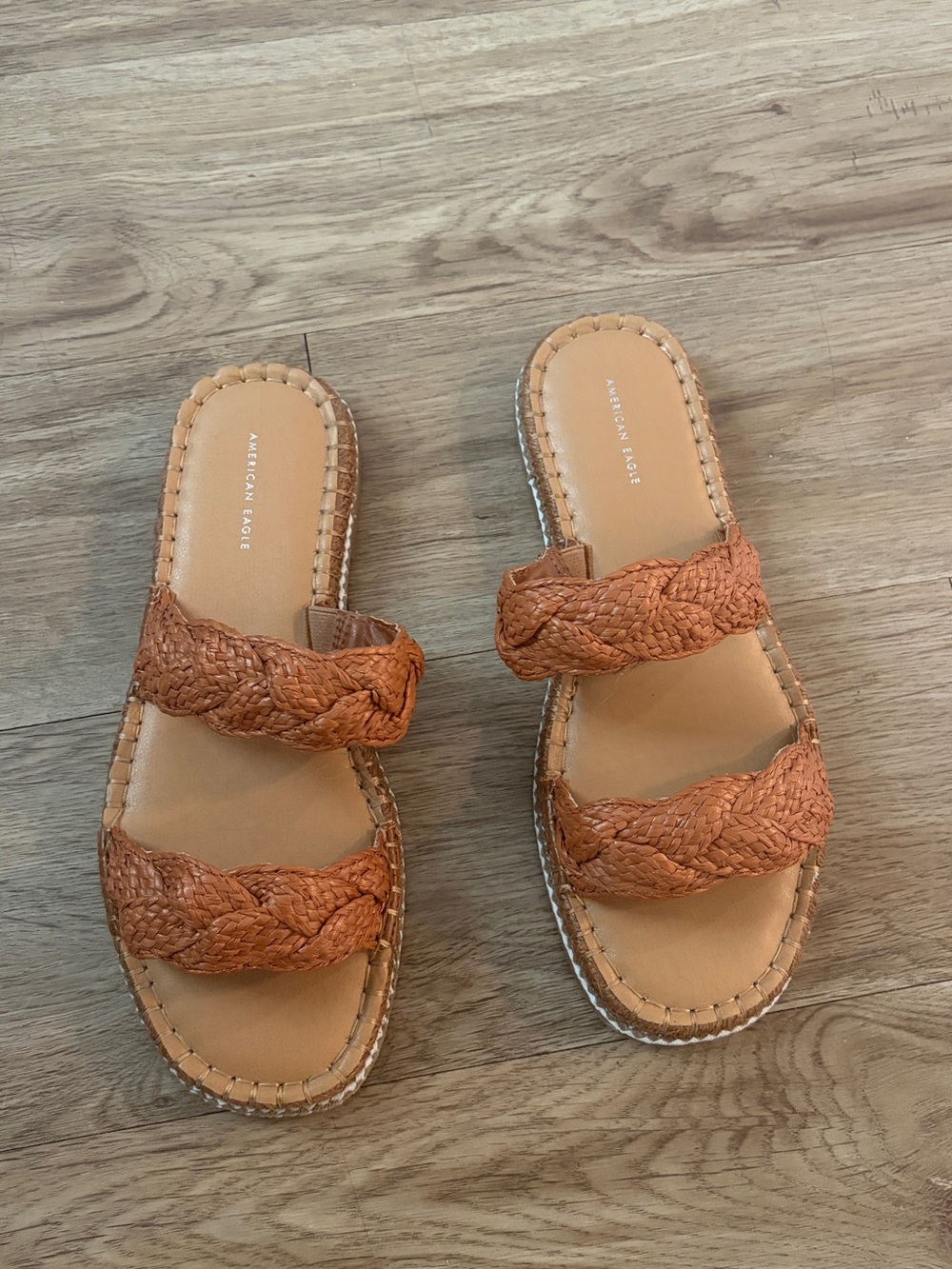 American Eagle Outfitters Braided Slide Sandals in Cognac Brown